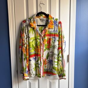 Lucky & Coco Women's XL Cotton Tropical Print Button Down Shirt Vacation Resort